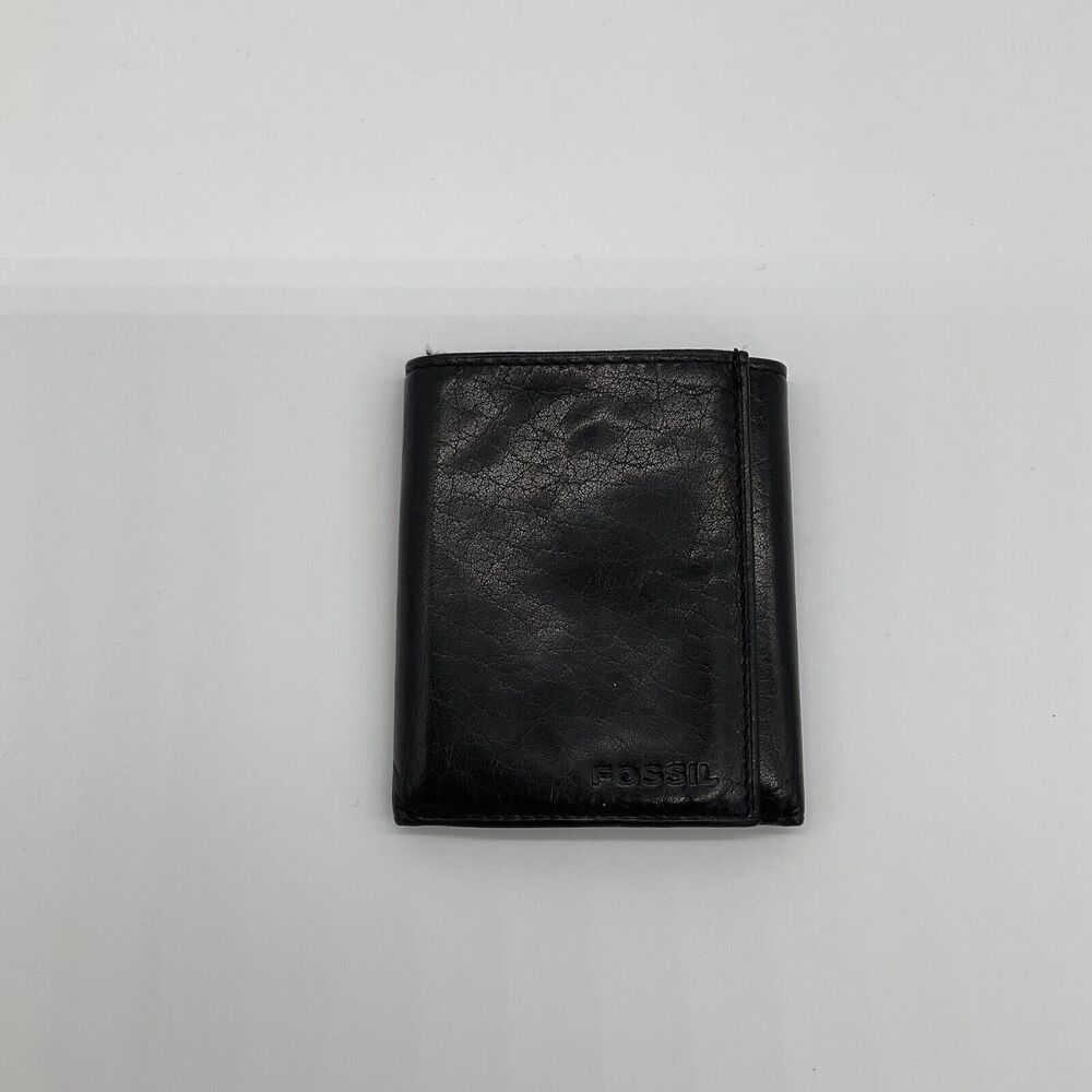 Fossil Wallet Black Genuine Leather Trifold ID & Card Slots